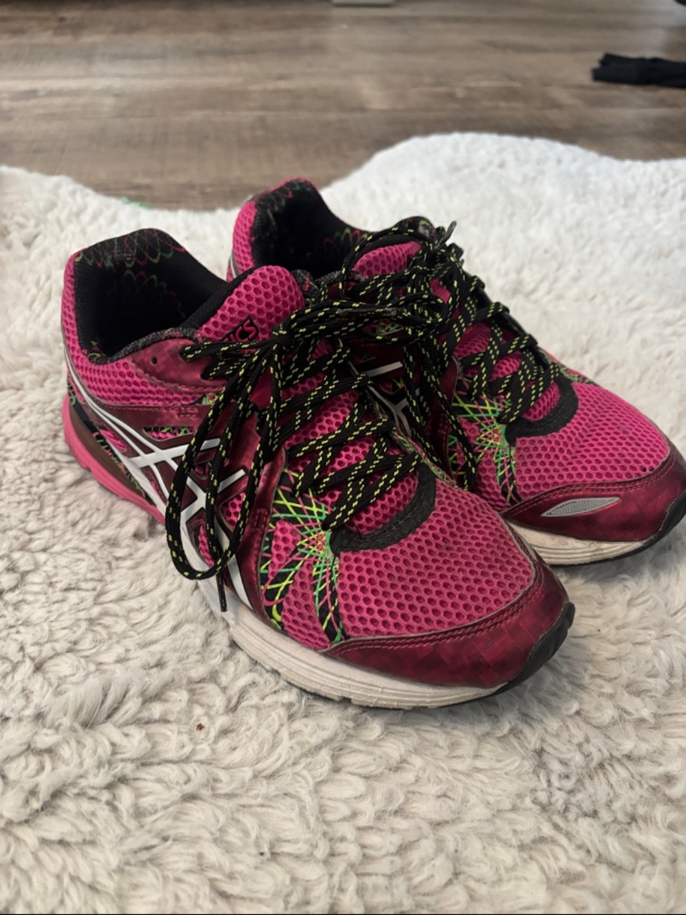 ASICS Pink and Black Women's Athletic Running Shoes with Neon Green Accents